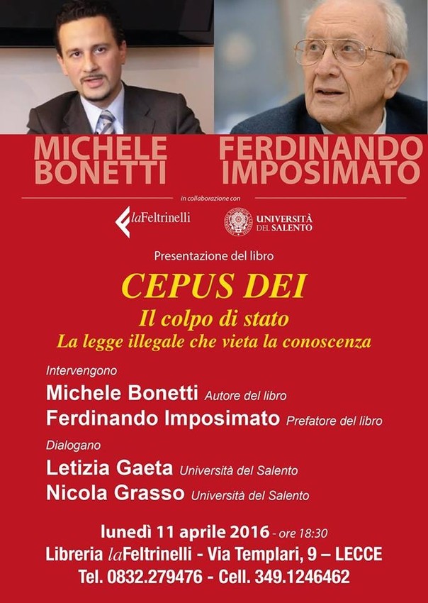 A Lecce per la presentazione del libro “Cepus Dei” al fianco del presidente Imposimato